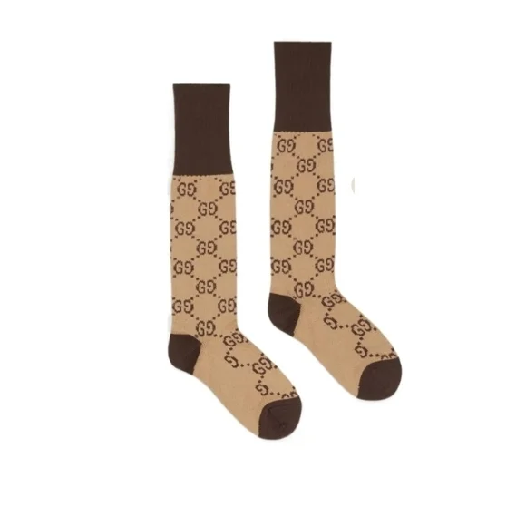 Gucci Brown Dress Socks with Iconic GG Pattern - Picture 1 of 6